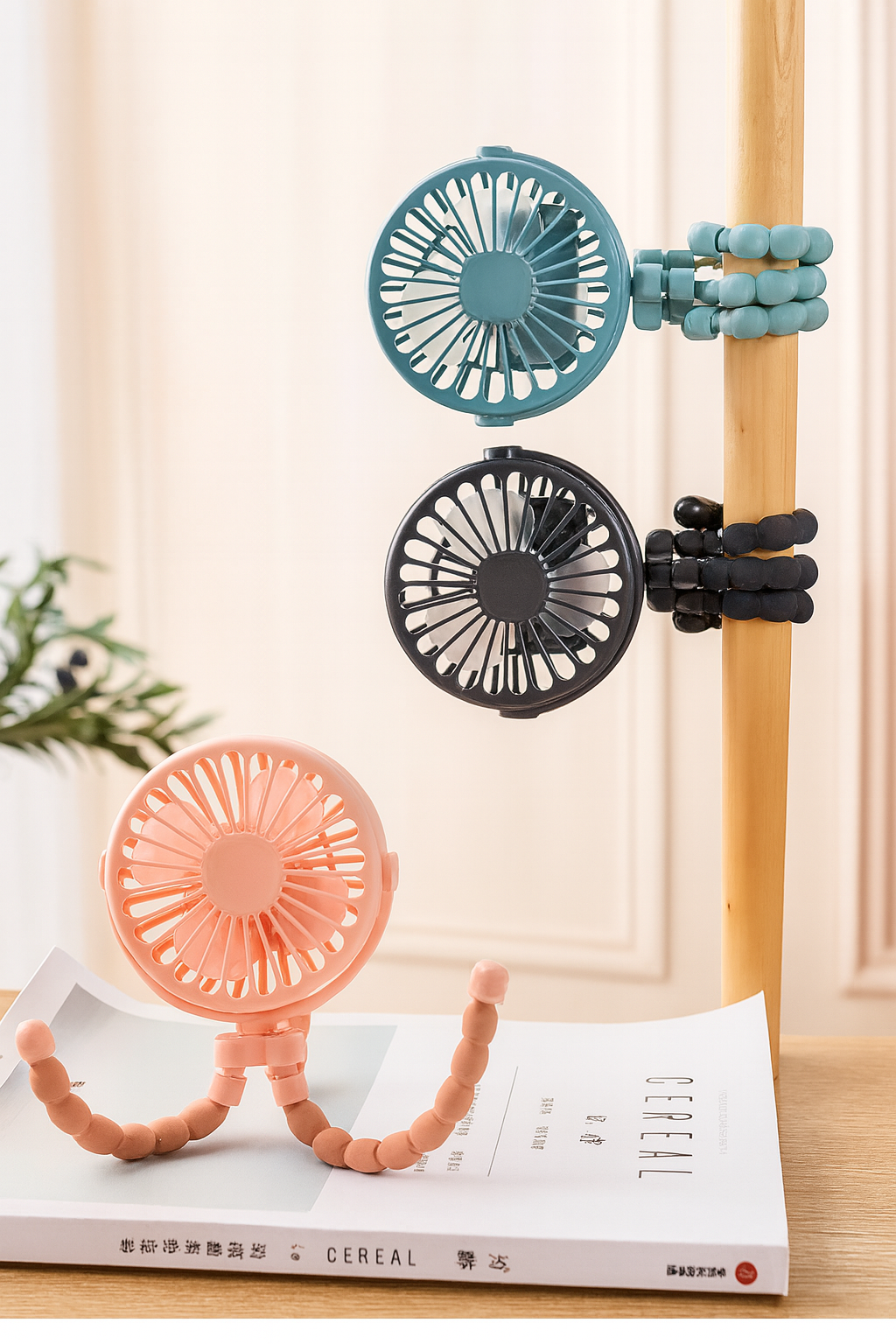 mini ventilateur bébé noir, bleu clair et rose, portable et rechargeable