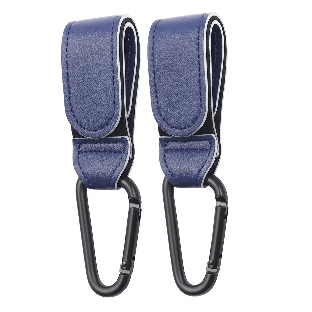 Crochets universels pour poussette bleu foncé en cuir PU et métal solide – BabyNomade