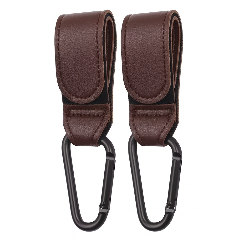 Crochets universels pour poussette marron foncé en cuir PU et métal solide – BabyNomade