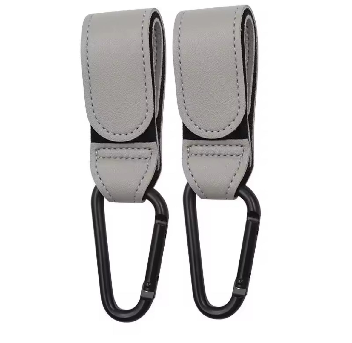 Crochets universels pour poussette gris en cuir PU et métal solide – BabyNomade
