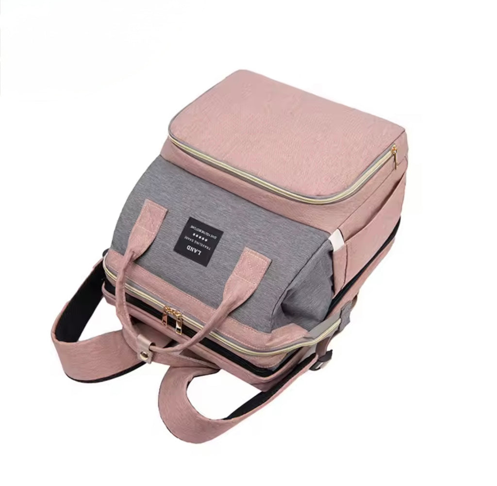 SAC A LANGER ROSE ET GRIS DE FACE ALLONGE